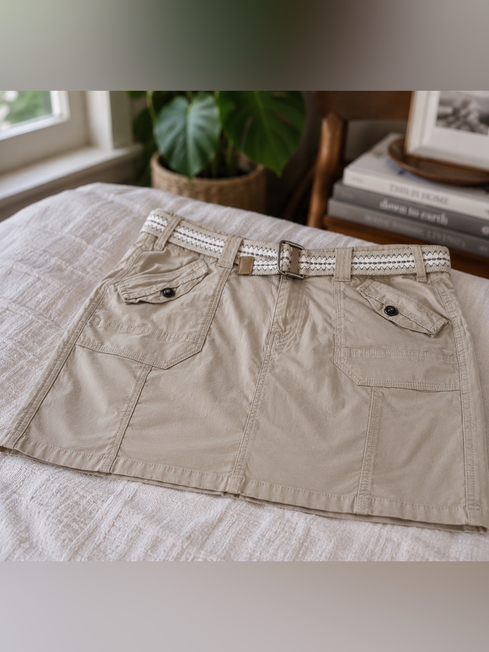 Suko Jeans Khaki Cargo Utility Skirt with Belt – Size 14